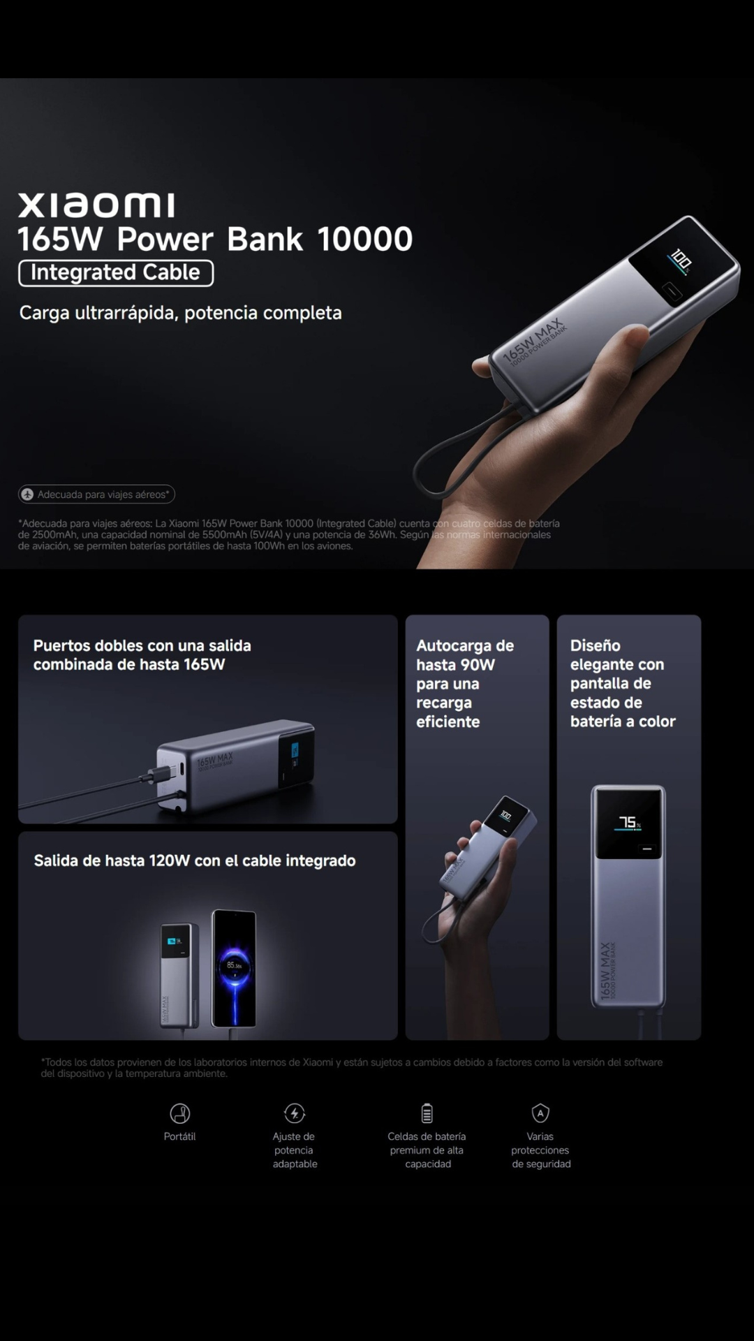 Xiaomi 165W Power Bank 10000 Integrated Cable