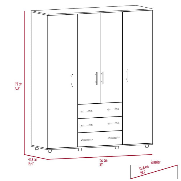 Closet Fontana, Fresno Europeo y Blanco, con Cuatro Tubos Para Colgar Ropa y Zapatero En La Parte Inferior