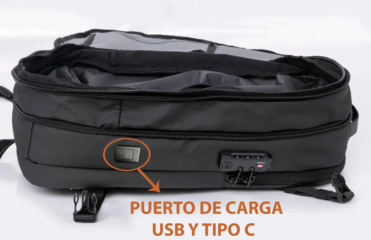 AIRBAG – Mochila de Viaje Expandible 60L con Compresión al Vacío, USB y Seguridad TSA